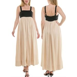 NWT Taylor Sleeveless Empire Waist Maxi Dress Womens Size 10 Black Beige Linen‎